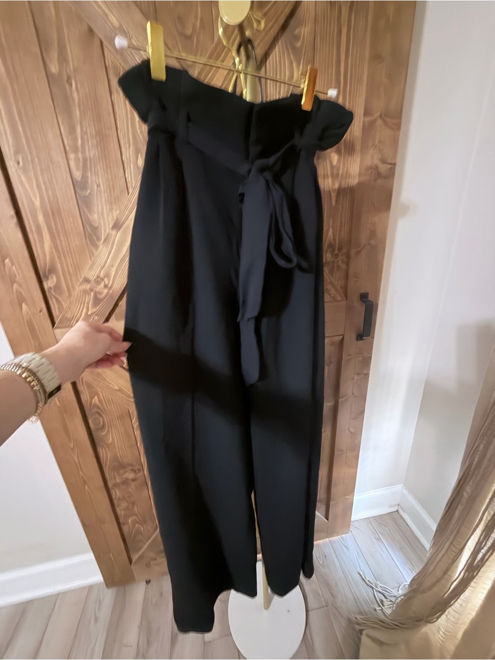 Express Black High-Waist Wide Leg Jumpsuit with Tie Belt